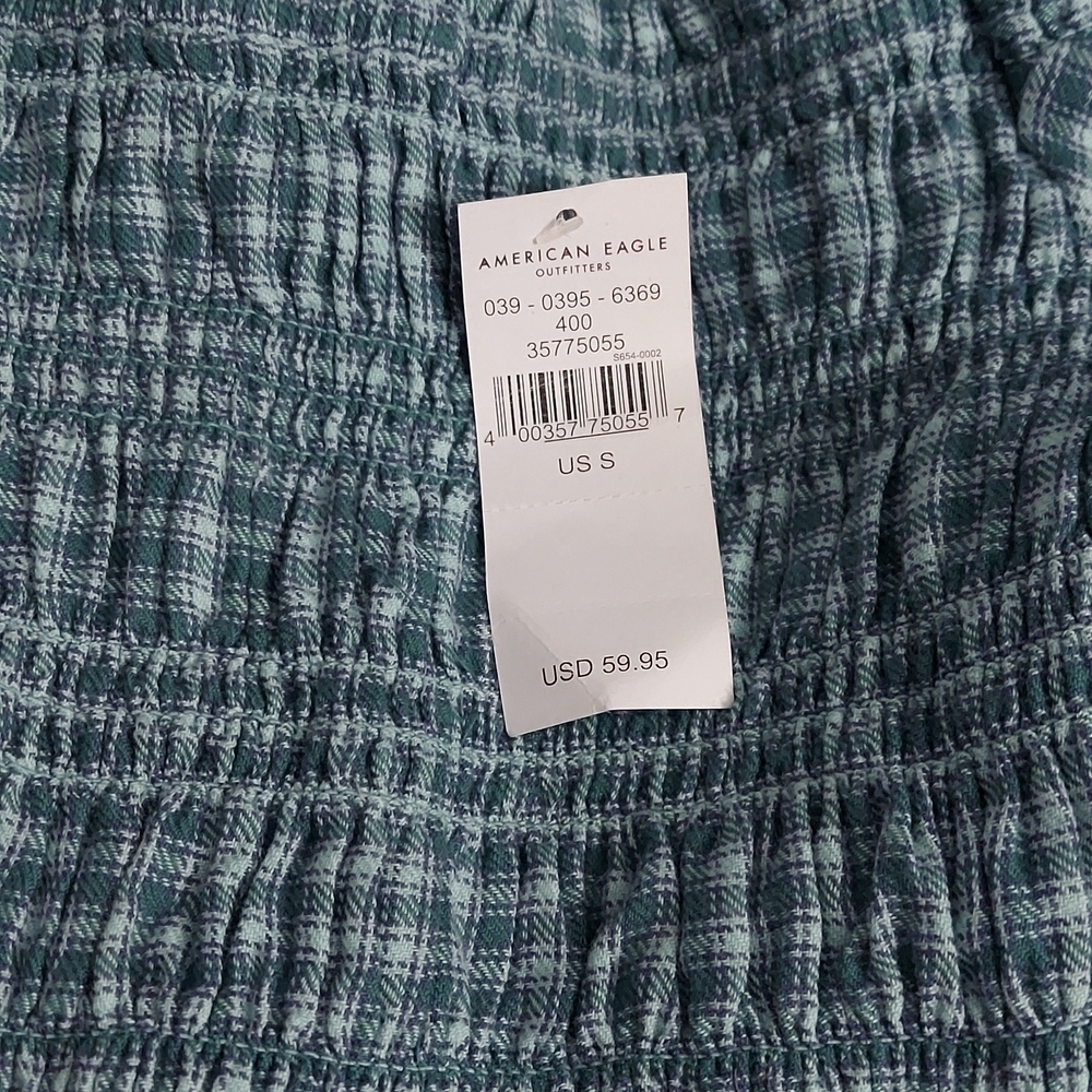 NWT American Eagle Outfitters Teal Plaid Babydoll Dress ~S - Picture 4 of 4
